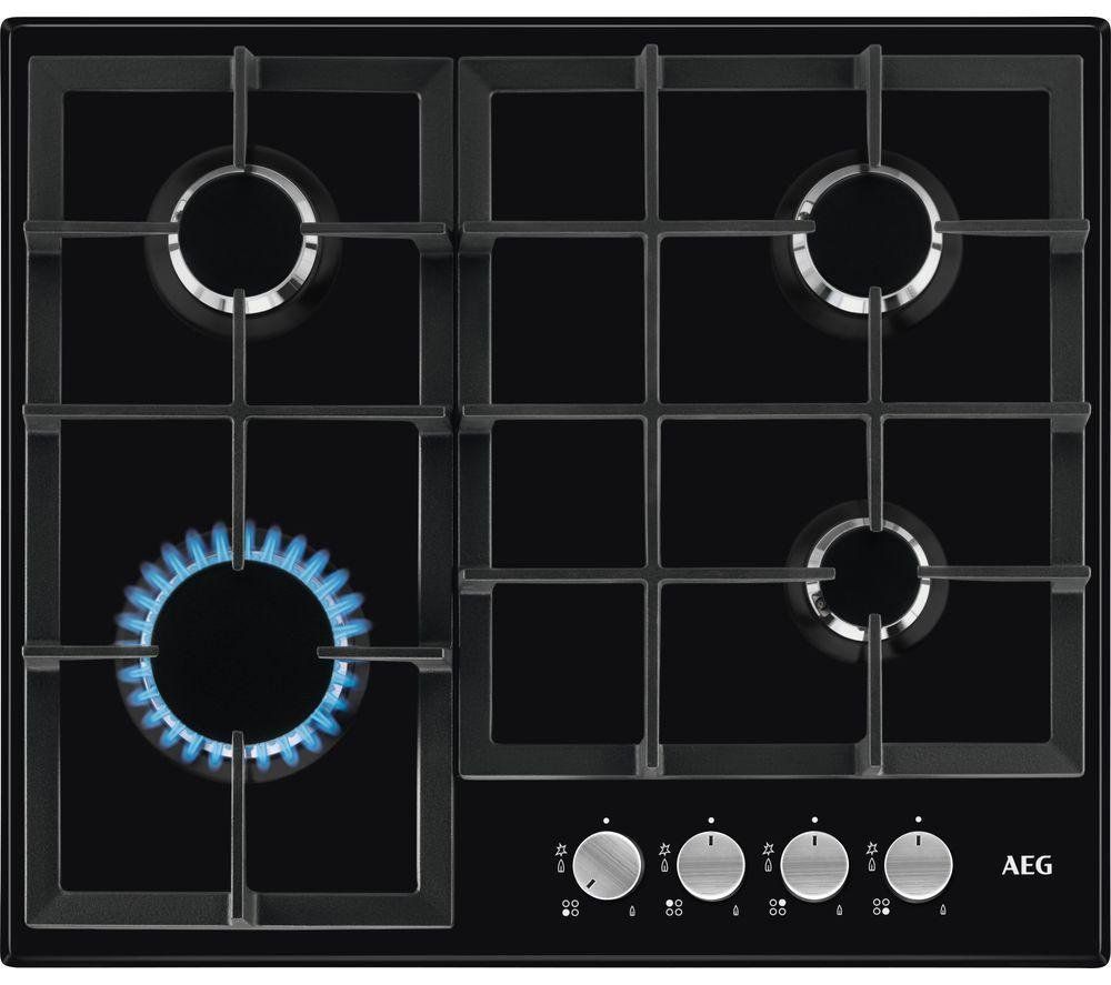 AEG HGX64200SB 3000 Series 60cm 4 Burner Gas Hob with Wok Burner - Black - Image 1