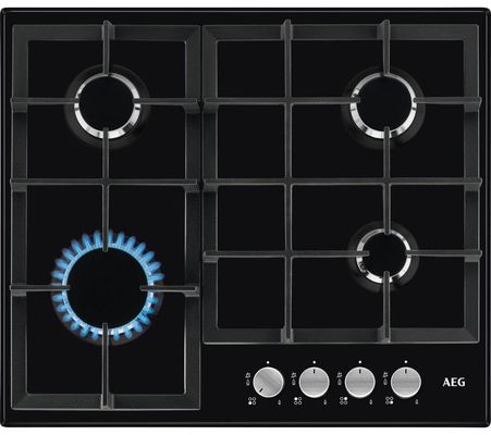 AEG HGX64200SB 3000 Series 60cm 4 Burner Gas Hob with Wok Burner - Black