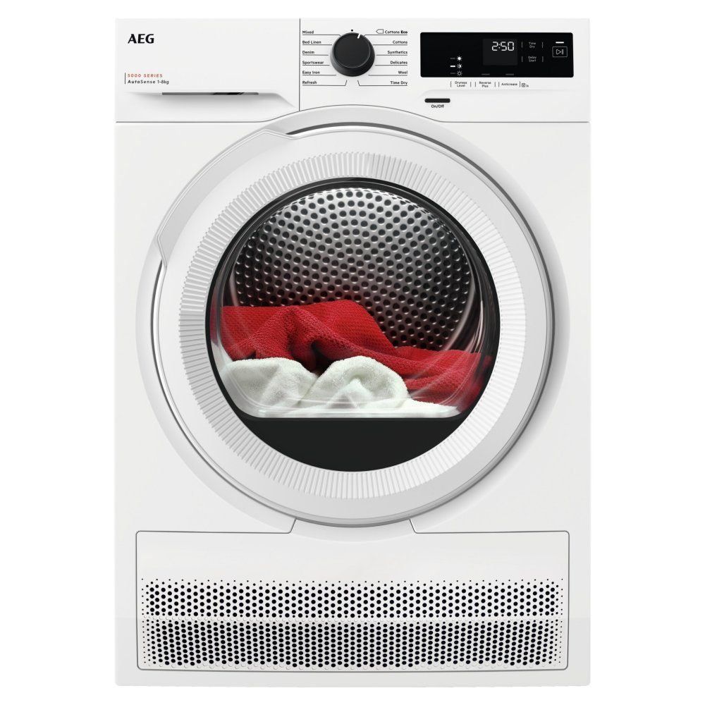 AEG 8kg Series 5000 Heat Pump Condenser Dryer TXH508A4R White - Image 1