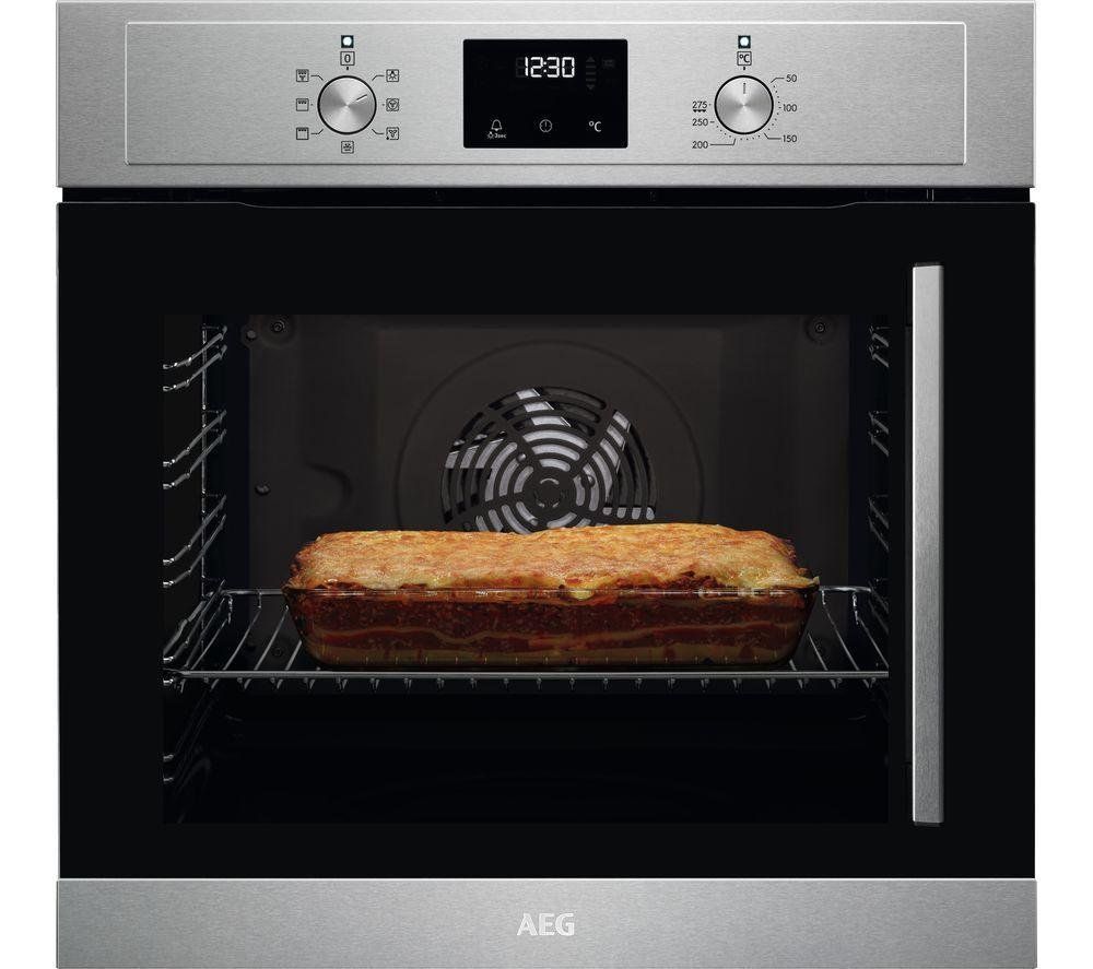 AEG BCX335L11M 3000 Series Electric Single Oven with Left Hand Opening Door - Stainless Steel - Image 1