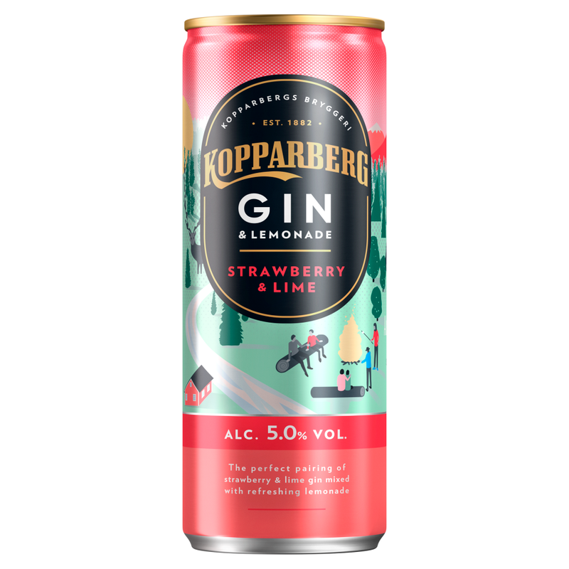 Kopparberg Strawberry & Lime Gin and Lemonade Premixed Can, 12 x 250 ml - Image 1