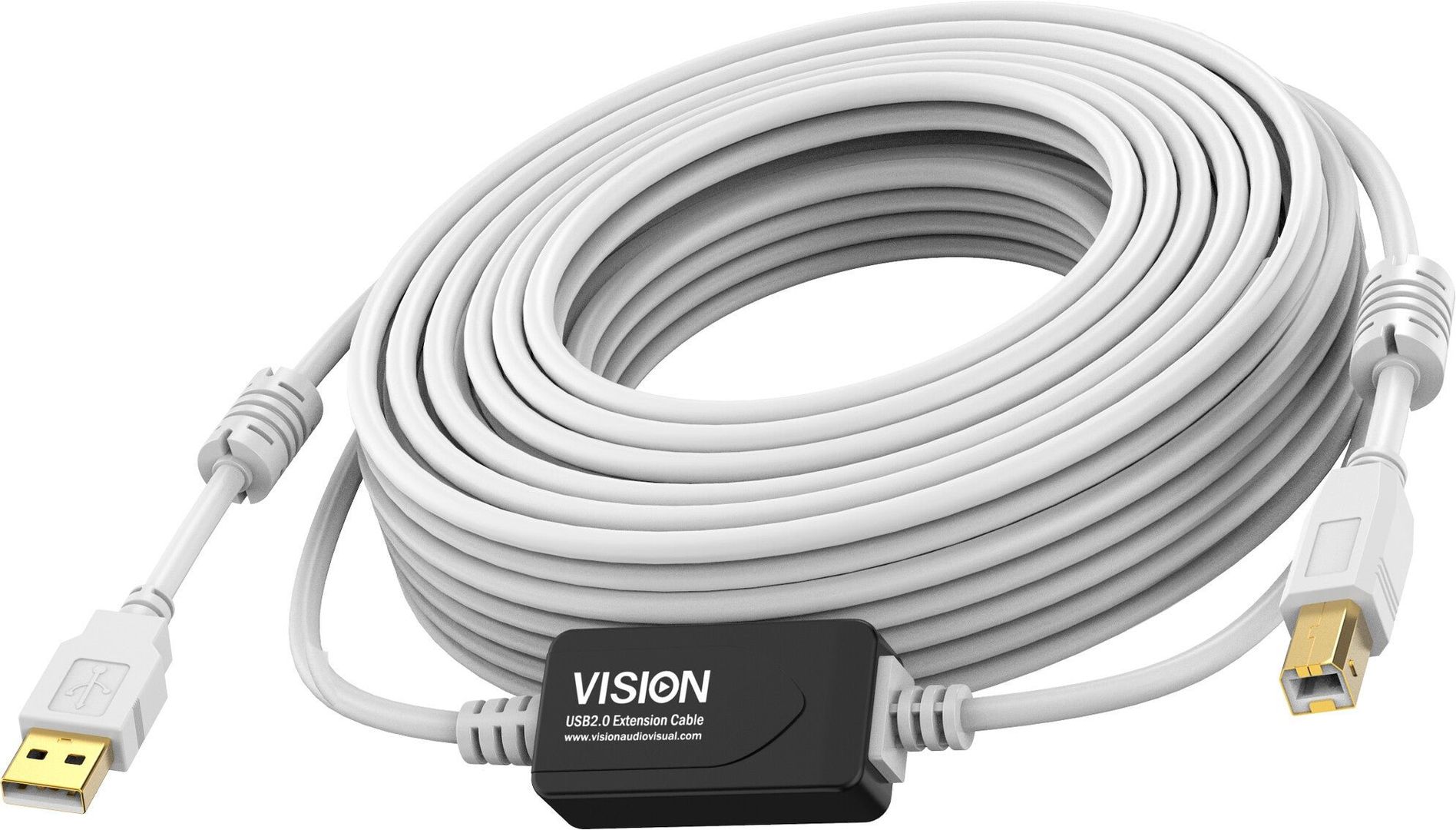 Vision White USB 2.0 Cable 15m - Image 1