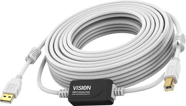 Vision White USB 2.0 Cable 10m - Thumbnail 2