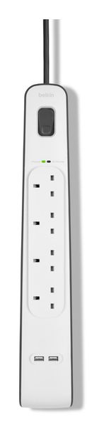 BELKIN BSV401af2M Surge Protected 4-Socket Extension Lead with USB - 2 m