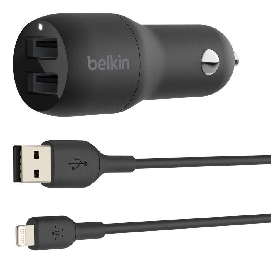 BELKIN Dual 24 W USB Car Charger, Black - Image 1