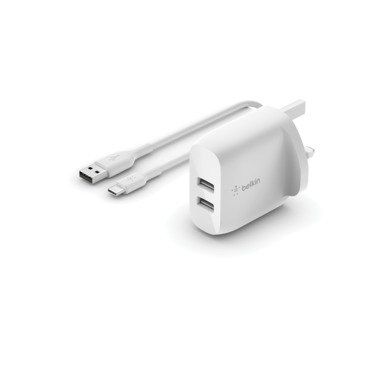 BELKIN Dual USB 24 W Wall Charger - White, White