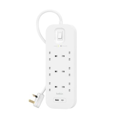 BELKIN SRB002af2M Surge Protected 6-Socket Extension Lead with USB - 2 m