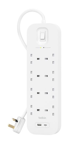 BELKIN SRB003af2M Surge Protected 8-Socket Extension Lead with USB - 2 m