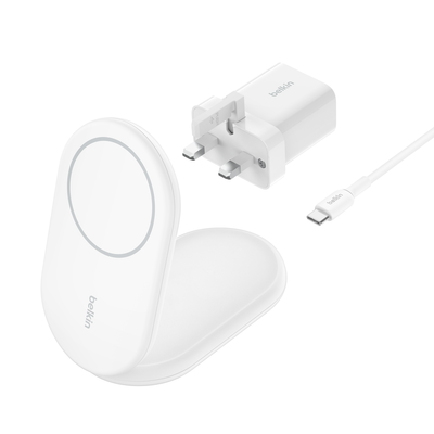 Belkin WIB007MYWH mobile device charger Headphones, Smartphone White USB Wireless charging Fast charging Indoor