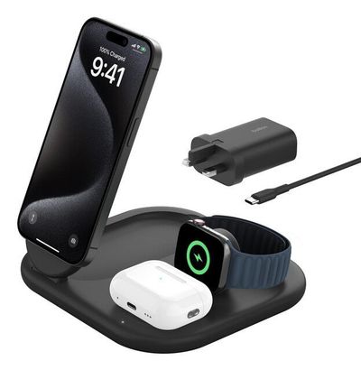 BELKIN BoostCharge Qi2 3-in-1 Magnetic 15 W Wireless Charger - Black, Black