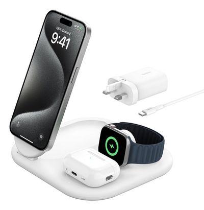 BELKIN BoostCharge Qi2 3-in-1 Magnetic 15 W Wireless Charger - White, White