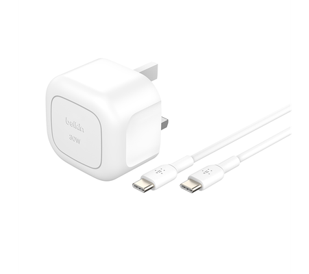 BELKIN BoostCharge WCA008my1MWH-B6 30 W USB Type-C Wall Charger, White