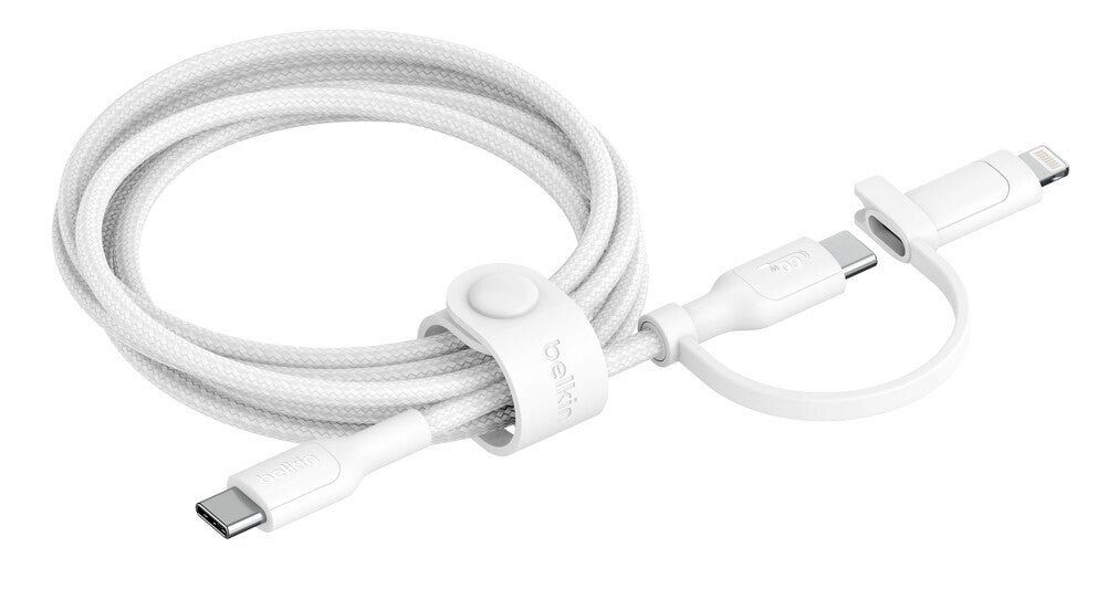 BELKIN BoostCharge Pro 2-in-1 Braided USB Type-C & Lightning Cable - 1.5 m, White - Image 1