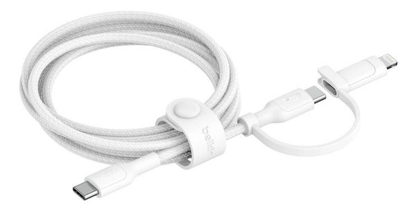 BELKIN BoostCharge Pro 2-in-1 Braided USB Type-C & Lightning Cable - 1.5 m, White