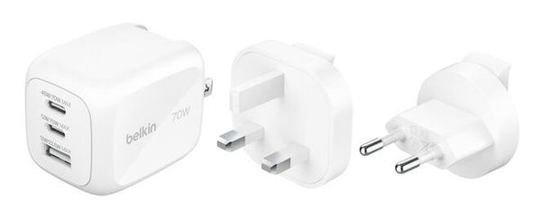 BELKIN 3-Port 70 W GaN Wall Charger, White
