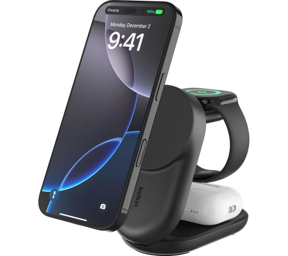 BELKIN UltraCharge Qi2 3-in-1 Magnetic 25 W Wireless Charger - Black, Black - Image 1