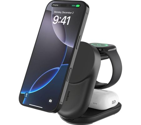 BELKIN UltraCharge Qi2 3-in-1 Magnetic 25 W Wireless Charger - Black, Black