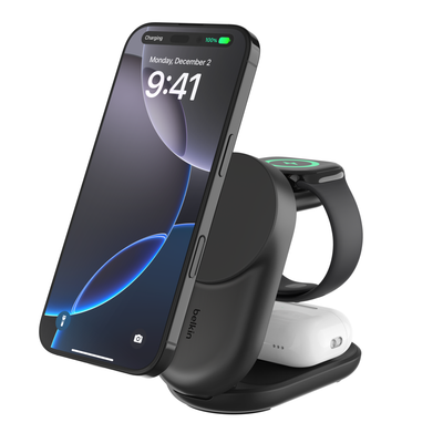 BELKIN UltraCharge Qi2 3-in-1 Magnetic 25 W Wireless Charger - Black, Black - Thumbnail 2