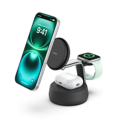 BELKIN Qi2 3-in-1 Magnetic 25 W Wireless Charging Stand - Charcoal, Black - Thumbnail 2