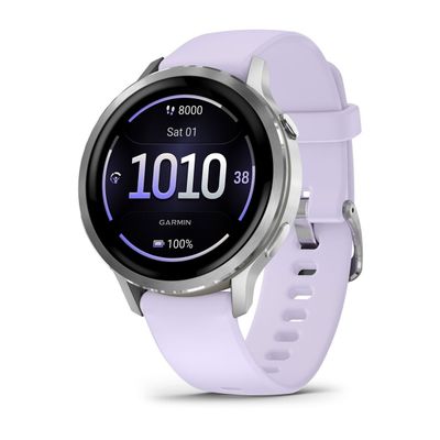 GARMIN Venu 4 Smart Watch - Silver with Periwinkle Silicone Band, 41 mm, Silver/Grey,Purple