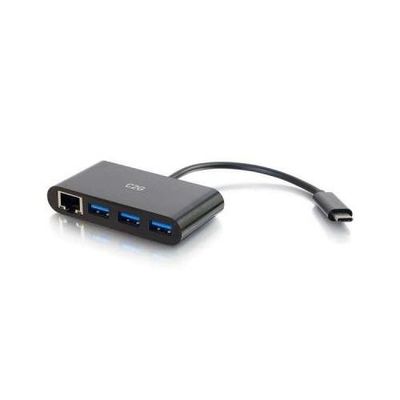 C2G USB C Ethernet and 3-Port USB Hub - Black - Hub - 3 Ports