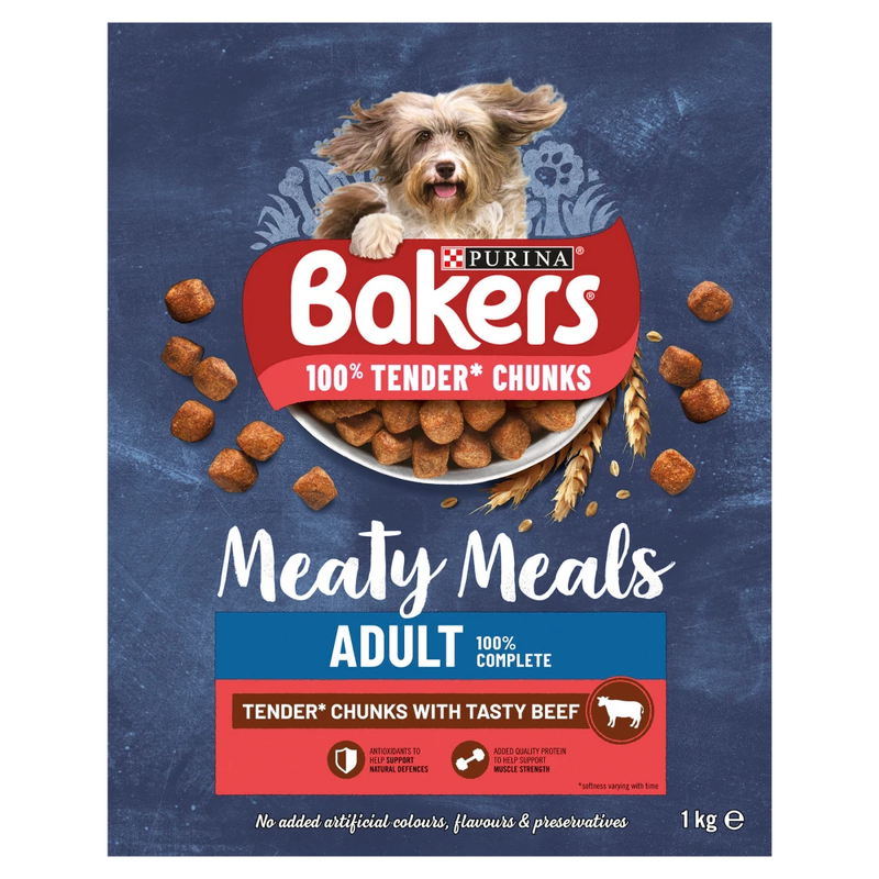 BAKERS Meaty Meals Beef Dry Dog Food 1kg - Image 1