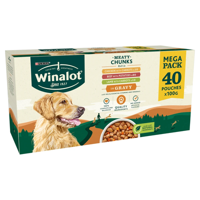 WINALOT Meaty Chunks Mixed in Gravy Wet Dog Food 40x100g