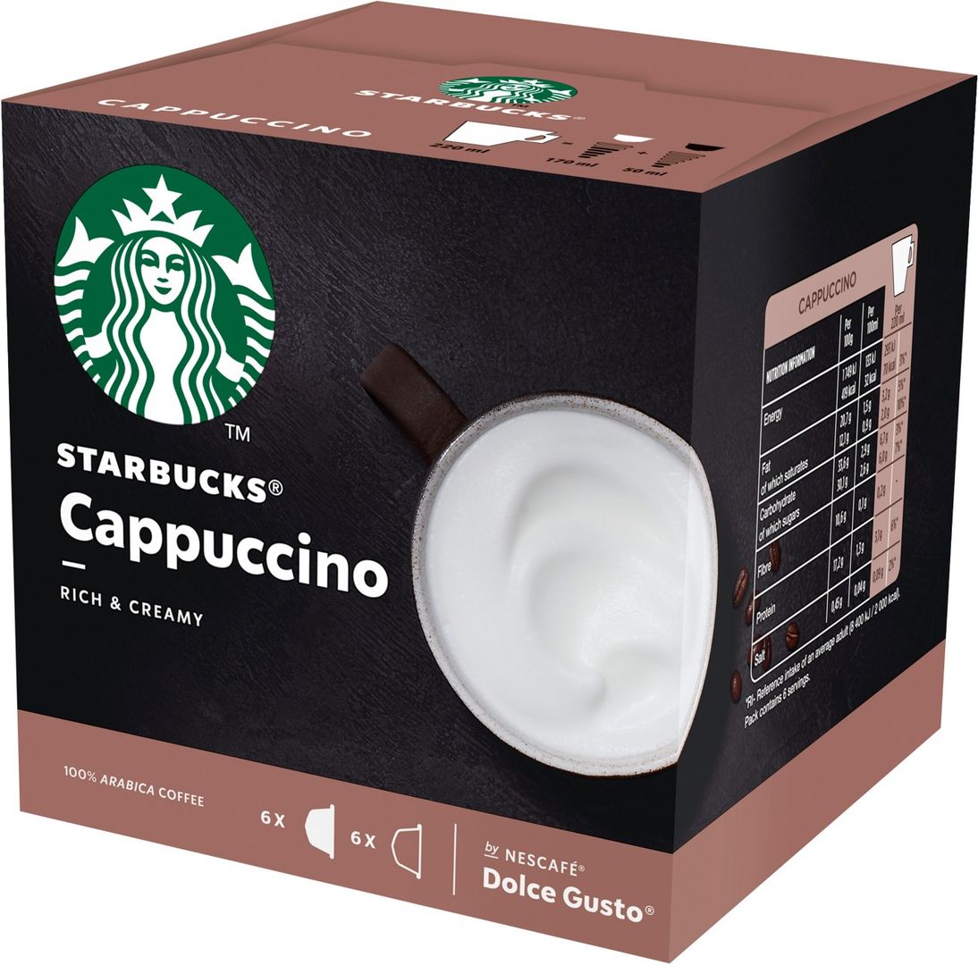 STARBUCKS Dolce Gusto Cappuccino Coffee Pods - Pack of 12, Brown - Image 1