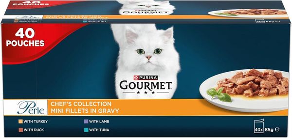 GOURMET Perle Chef's Collection Mini Fillets in Gravy Wet Cat Food 40x85g