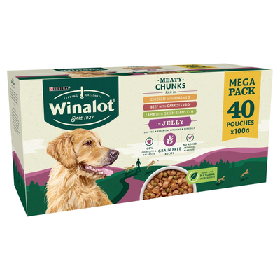 WINALOT Meaty Chunks Mixed in Jelly Wet Dog Food 40x100g - Thumbnail 2