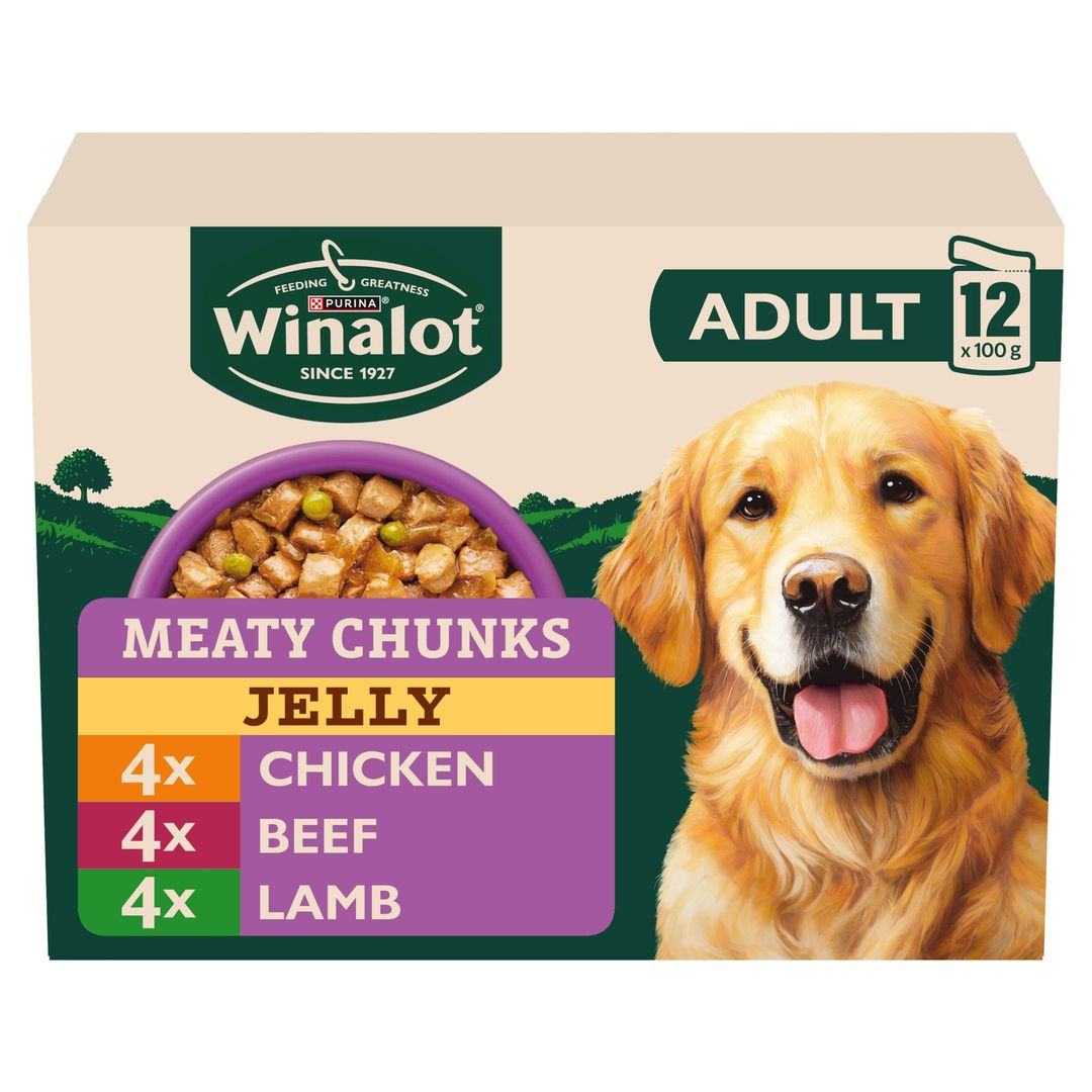 WINALOT Meaty Chunks Mixed in Jelly Wet Dog Food 12x100g - Image 1