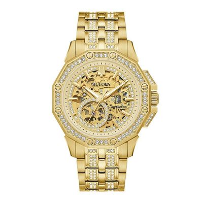 Bulova Octava Gold Tone Crystal Automatic Men's Watch 98A292