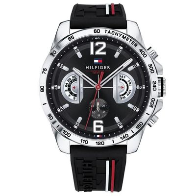 Tommy Hilfiger Decker 1791473 Men's Watch – 46mm Black Dial Silicone - Thumbnail 2