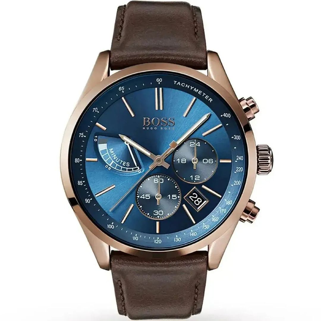 Hugo Boss Grand Prix 1513604 Men's Watch – 44mm Blue Dial Leather - Image 1