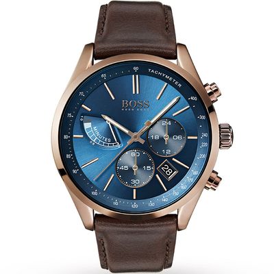 Hugo Boss Grand Prix 1513604 Men's Watch – 44mm Blue Dial Leather - Thumbnail 2