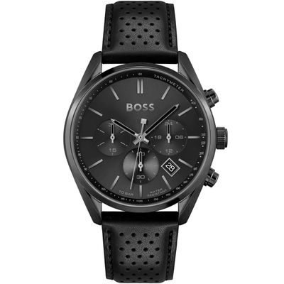 BOSS Champion 1513880 Men's Watch – 44mm Black Dial Leather