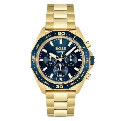 Hugo Boss 1513973 Energy Chronograph Men's Watch - 44mm Blue Dial Gold Steel Bracelet - Thumbnail 3