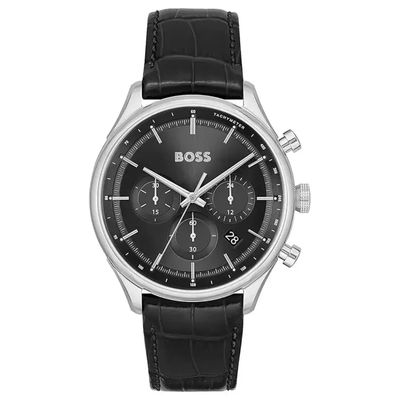 BOSS Mens Gregor Chronograph Black Dial Leather Strap Watch 1514049