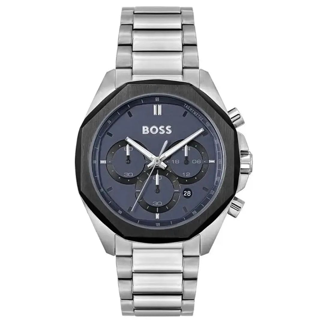 BOSS Mens Gregor Chronograph Blue Dial Leather Strap Watch 1514050 - Image 1