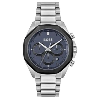 BOSS Mens Gregor Chronograph Blue Dial Leather Strap Watch 1514050