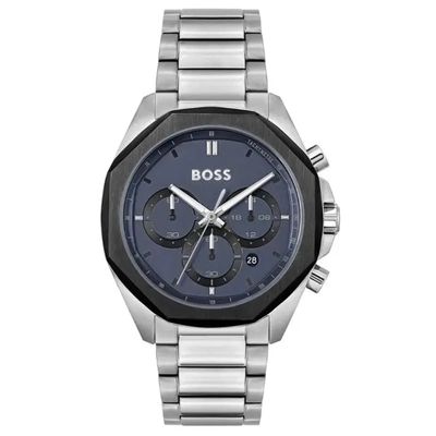 BOSS Mens Gregor Chronograph Blue Dial Leather Strap Watch 1514050 - Thumbnail 2