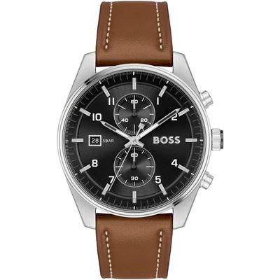 BOSS Skytraveller 1514161 Men's Watch – 44mm Black Dial Leather - Thumbnail 2