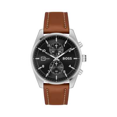 BOSS Skytraveller 1514161 Men's Watch – 44mm Black Dial Leather - Thumbnail 3