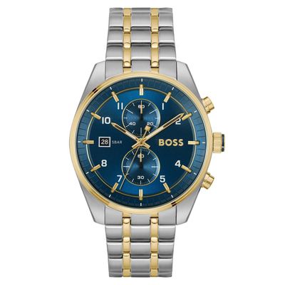 Boss Skytraveller 44mm Stainless Steel and Yellow Gold Tone Chronograph Watch