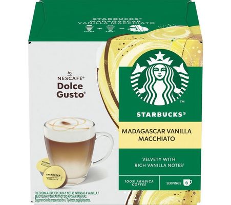 STARBUCKS Dolce Gusto Madagascar Vanilla Macchiato Pods - Pack of 12, Green,White