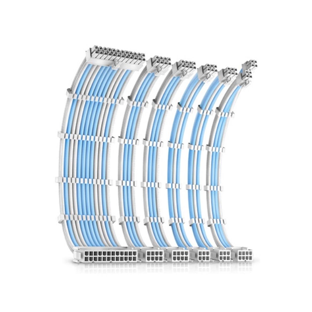 Antec White/Blue PSU Extension Cable Kit - 6 Pack (1x 24 Pin. 1x 4+4 P - Image 1