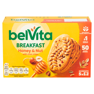 Belvita Honey & Nut with Chocolate Chips Cereal Snack Bars Multipack 225g (5 x 45g)