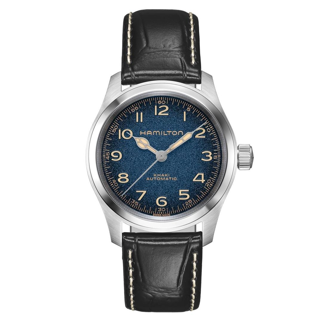 Hamilton Mens Khaki Field Murph Blue Dial Black Leather Strap Watch H70405740 - Image 1