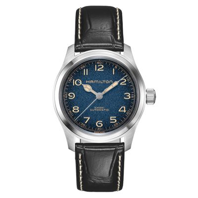 Hamilton Mens Khaki Field Murph Blue Dial Black Leather Strap Watch H70405740