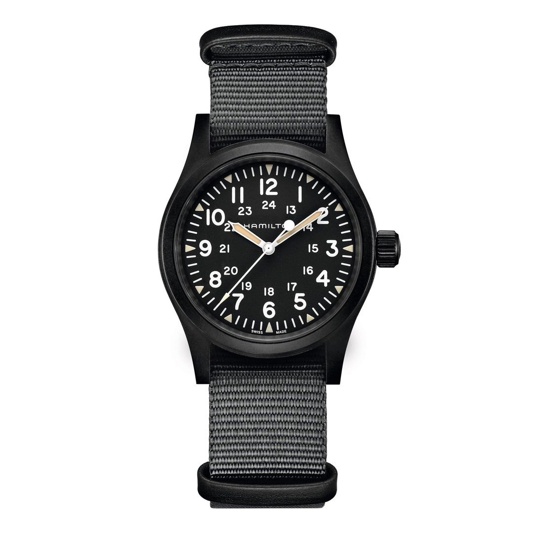 Hamilton Mens Khaki Field Mechanical Black Fabric Strap Watch H69409930 - Image 1